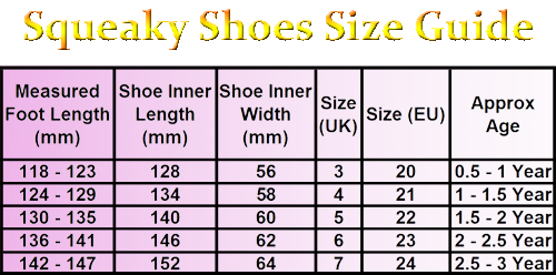 Sizing Guide for Little Blue Lamb Squeaky Shoes
